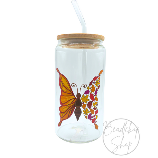 Fall Butterfly Glass Cup